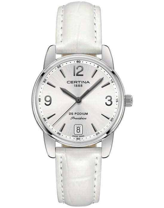 Certina Certina DS Podium Lady 33mm C034.210.16.037.00  C0342101603700 кварцевые женские часы серебристый циферблат, браслет кожаный — вид спереди